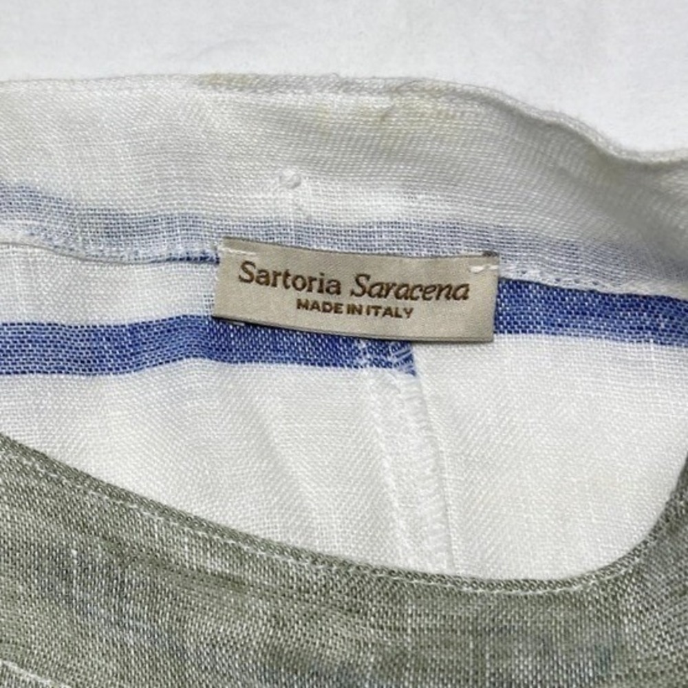 Sartoria Saracena Italian Linen Lagenlook Stripe Tunic Top Blue Green M - Picture 3 of 8